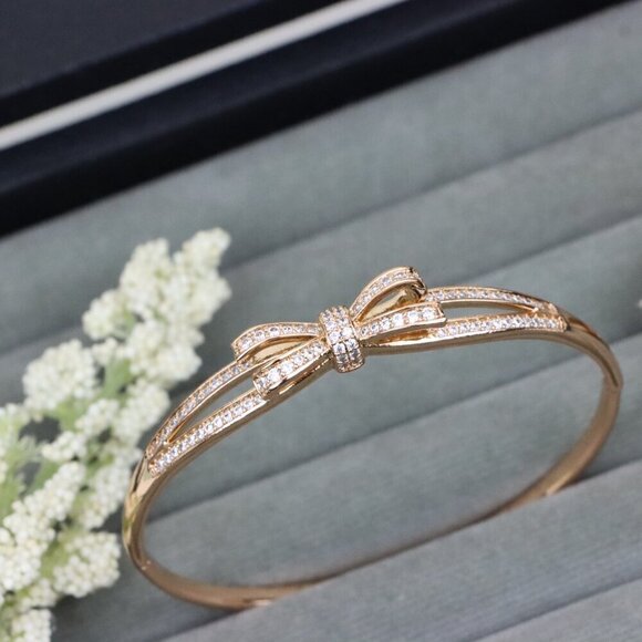 Rose Gold Bow Design Bangle with Sparkling Crystals, XPBL0573 - Picture 1 of 10